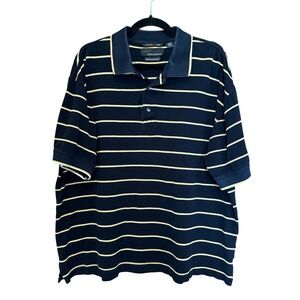 Greg Norman Mens‎ Navy Yellow Stripe Polo Shirt 60/2 Mercerized Cotton XL